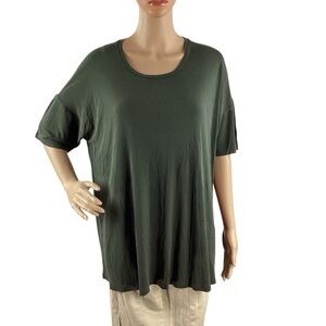Eileen Fisher Stretch Silk Scoop Neck Top Dark Green Size M